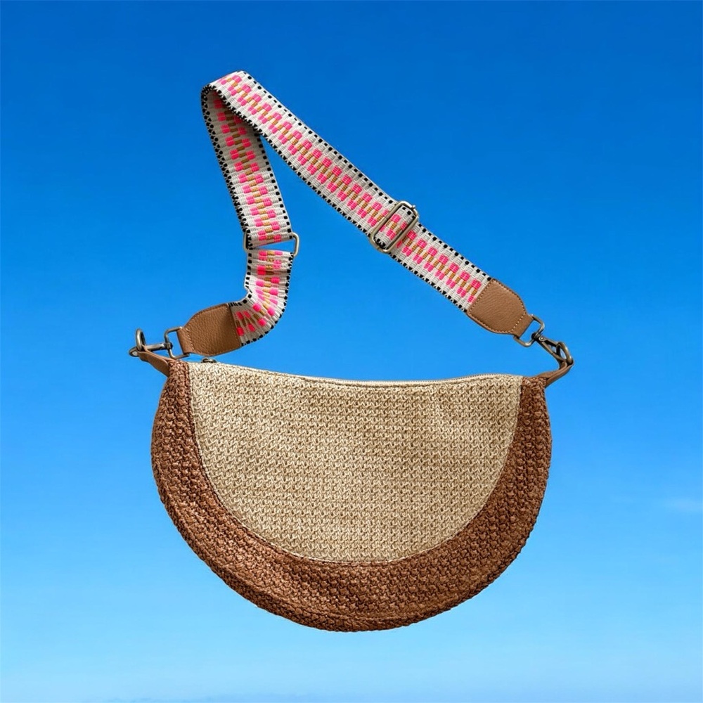 Anthropologie Tan and Cream Crossbody Bag